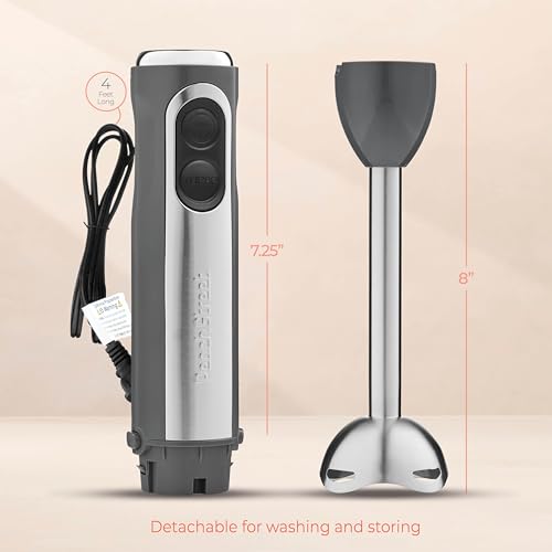 Powerful Immersion Blender, Electric Hand Blender 500 Watt with Turbo Mode, Detachable Base. Handheld Kitchen Blender Stick for Soup, Smoothie, Puree, Baby Food, 304 Stainless Steel Blades (Grey) - My Kitchen Products