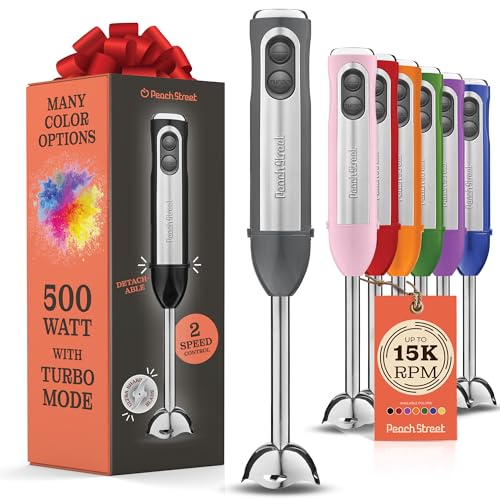 Powerful Immersion Blender, Electric Hand Blender 500 Watt with Turbo Mode, Detachable Base. Handheld Kitchen Blender Stick for Soup, Smoothie, Puree, Baby Food, 304 Stainless Steel Blades (Grey) - My Kitchen Products