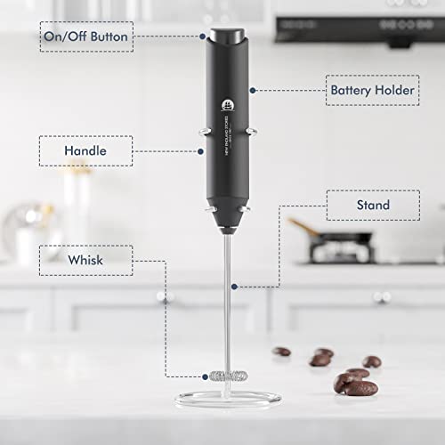 Powerful Milk Frother Handheld Foam Maker, Mini Whisk Drink Mixer for Coffee, Cappuccino, Latte, Matcha, Hot Chocolate, With Stand, Black - My Kitchen Products