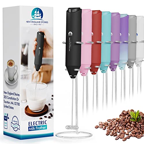 Powerful Milk Frother Handheld Foam Maker, Mini Whisk Drink Mixer for Coffee, Cappuccino, Latte, Matcha, Hot Chocolate, With Stand, Black - My Kitchen Products