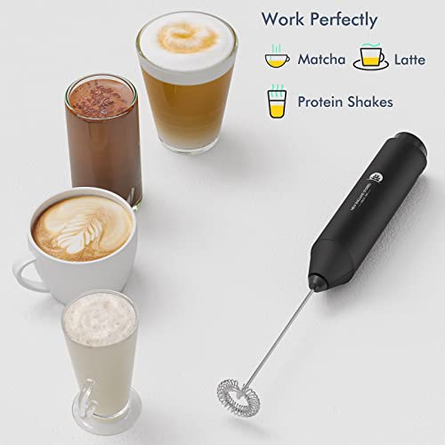 Powerful Milk Frother Wand - Mini Handheld Milk Frother with Stainless Steel Whisk - Battery-Powered Drink Mixer for Coffee, Lattes, Cappuccinos, Matcha - Coffee Enthusiasts Gift - Black - My Kitchen Products