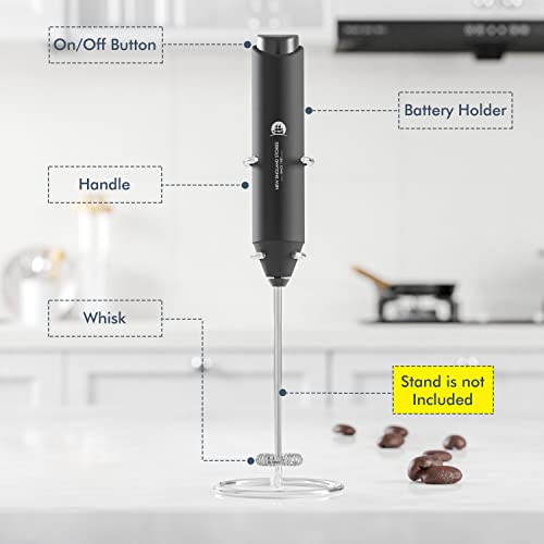 Powerful Milk Frother Wand - Mini Handheld Milk Frother with Stainless Steel Whisk - Battery-Powered Drink Mixer for Coffee, Lattes, Cappuccinos, Matcha - Coffee Enthusiasts Gift - Black - My Kitchen Products