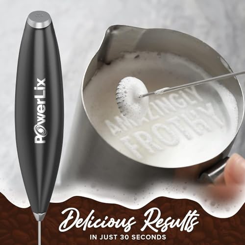 PowerLix Powerful Handheld Milk Frother With Stand Battery Operated Foam Maker Frother Wand For Coffee (A Black) (A Black) - My Kitchen Products
