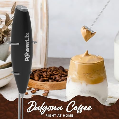 PowerLix Powerful Handheld Milk Frother With Stand Battery Operated Foam Maker Frother Wand For Coffee (A Black) (A Black) - My Kitchen Products