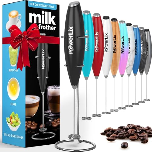 PowerLix Powerful Handheld Milk Frother With Stand Battery Operated Foam Maker Frother Wand For Coffee (A Black) (A Black) - My Kitchen Products