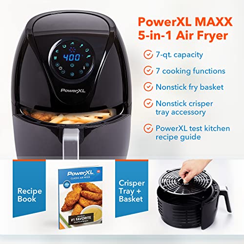 PowerXL Air Fryer 7 QT Maxx Classic, Extra Hot Air Fry, Cook, Crisp, Broil, Roast, Bake, High Gloss Finish, Nonstick, Black - My Kitchen Products