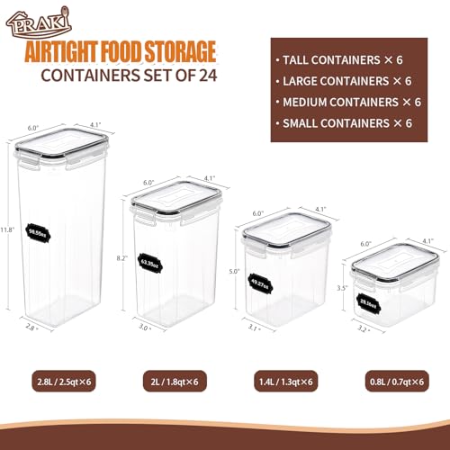 PRAKI Airtight Food Storage Containers Set with Lids - 24 PCS, BPA Free Kitchen and Pantry Organization, Plastic Leak-proof Canisters for Cereal Flour & Sugar - Labels & Marker - My Kitchen Products