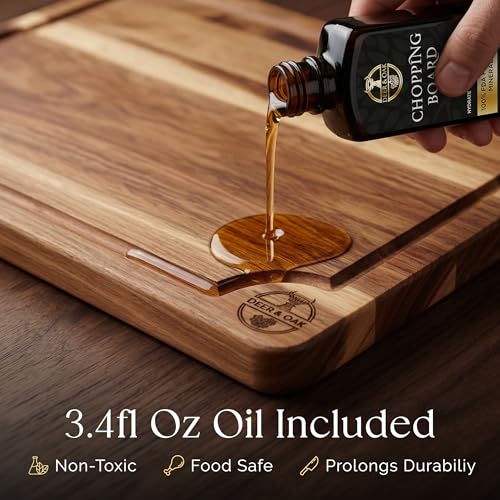 Pre-Oiled, Non Toxic 3-Piece Acacia Cutting Board Set with Stand, FSC Certified Wooden Chopping Boards, Includes 3.4 fl oz Chopping Board Oil, 3 Wood Carving Boards for Home, BBQ Kitchen, Deer & Oak - My Kitchen Products