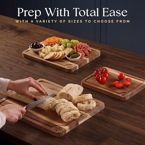 Pre-Oiled, Non Toxic 3-Piece Acacia Cutting Board Set with Stand, FSC Certified Wooden Chopping Boards, Includes 3.4 fl oz Chopping Board Oil, 3 Wood Carving Boards for Home, BBQ Kitchen, Deer & Oak - My Kitchen Products