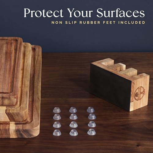Pre-Oiled, Non Toxic 3-Piece Acacia Cutting Board Set with Stand, FSC Certified Wooden Chopping Boards, Includes 3.4 fl oz Chopping Board Oil, 3 Wood Carving Boards for Home, BBQ Kitchen, Deer & Oak - My Kitchen Products