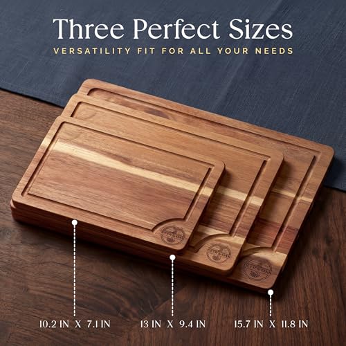 Pre-Oiled, Non Toxic 3-Piece Acacia Cutting Board Set with Stand, FSC Certified Wooden Chopping Boards, Includes 3.4 fl oz Chopping Board Oil, 3 Wood Carving Boards for Home, BBQ Kitchen, Deer & Oak - My Kitchen Products