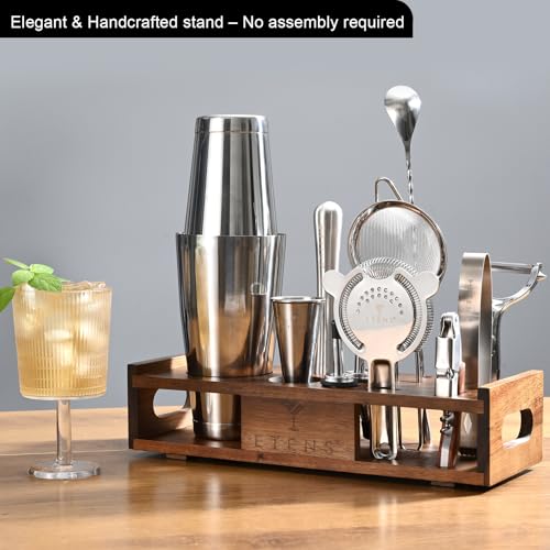 Premium 15-Piece Mixology Bartender Kit – Stainless Steel Cocktail Shaker Set with Wooden Stand | Professional Boston Shaker Bar Tool Set for Home & Expert Mixologists | Luxury Cocktail Making Gift - My Kitchen Products