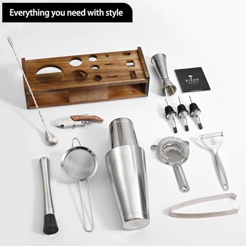 Premium 15-Piece Mixology Bartender Kit – Stainless Steel Cocktail Shaker Set with Wooden Stand | Professional Boston Shaker Bar Tool Set for Home & Expert Mixologists | Luxury Cocktail Making Gift - My Kitchen Products