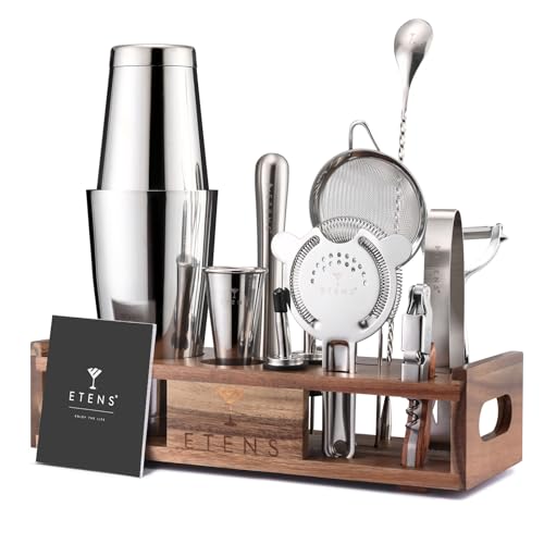 Premium 15-Piece Mixology Bartender Kit, Stainless Steel Cocktail Shaker Set with Wooden Stand