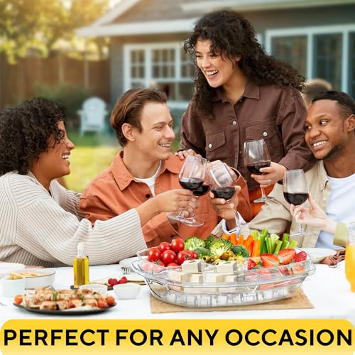 Premium Chilled Serving Tray for Parties - 15" Ice Chilled Party Platter w/Lid & Dip Holder - Functional Cold Dish w/ 4 Compartments - Perfect for Fruits, Veggies, Shrimp Cocktail - Keeps Food Cool - My Kitchen Products