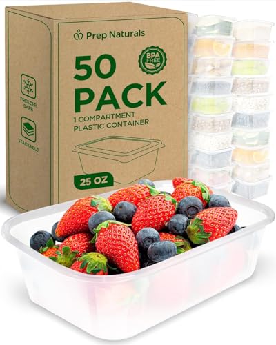 Prep Naturals 25 oz Meal Prep Containers - BPA-Free Food Storage Containers with Lids - Microwave & Freezer Safe Soup Bowls with Lids - Dishwasher Safe Meal Prep Bowls - Pack of 50, Clear - My Kitchen Products