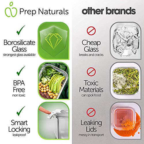 PrepNaturals 5 Pack 30oz Glass Meal Prep Containers - 1 Compartment - My Kitchen Products