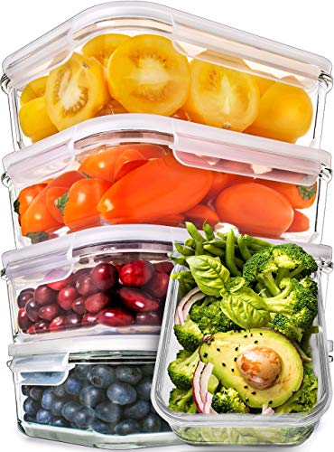 PrepNaturals 5 Pack 30oz Glass Meal Prep Containers - 1 Compartment - My Kitchen Products