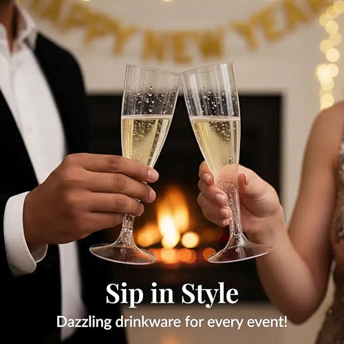 Prestee 100 Pack Clear Plastic Champagne Flutes - 4.5 oz Durable Disposable Champagne Glasses for Parties, Weddings, Toasting and Large Celebrations - Elegant Wine Glasses Stemware for Easy Cleanup - My Kitchen Products