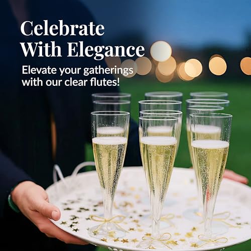 Prestee 100 Pack Clear Plastic Champagne Flutes - 4.5 oz Durable Disposable Champagne Glasses for Parties, Weddings, Toasting and Large Celebrations - Elegant Wine Glasses Stemware for Easy Cleanup - My Kitchen Products