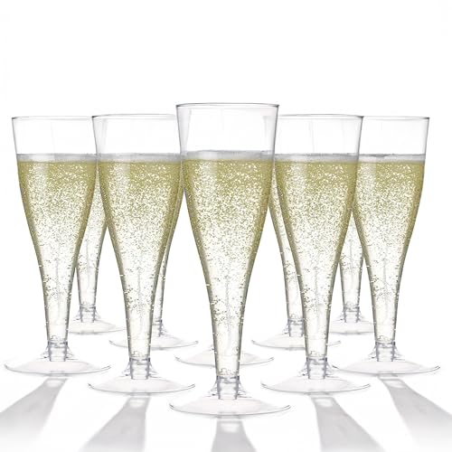 Prestee 100 Pack Clear Plastic Champagne Flutes, 4.5 oz Durable Disposable Champagne Glasses for Parties