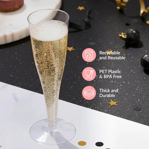 Prestee 100 Pack Clear Plastic Champagne Flutes - 4.5 oz Durable Disposable Champagne Glasses for Parties, Weddings, Toasting and Large Celebrations - Elegant Wine Glasses Stemware for Easy Cleanup - My Kitchen Products