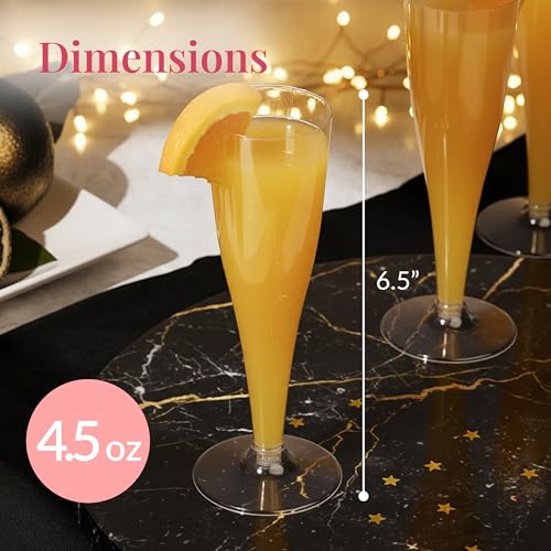 Prestee 100 Pack Clear Plastic Champagne Flutes - 4.5 oz Durable Disposable Champagne Glasses for Parties, Weddings, Toasting and Large Celebrations - Elegant Wine Glasses Stemware for Easy Cleanup - My Kitchen Products