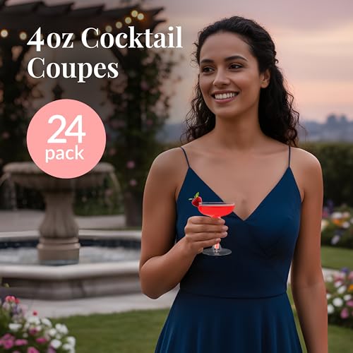 Prestee 24 Clear Plastic Coupe Glasses 4oz - Disposable Plastic Cocktail Cups, Martini Glasses, Margarita Glass, Champagne Glass for Parties, Cinco de Mayo, Taco Party, Weddings Decorations - My Kitchen Products