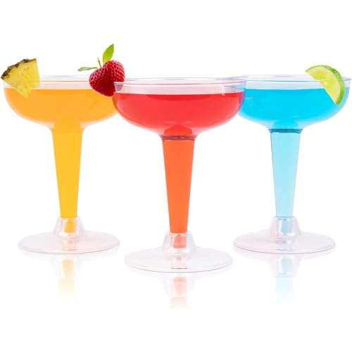 Prestee 24 Clear Plastic Coupe Glasses 4oz, Disposable Plastic Cocktail Cups, Martini Glasses, Margarita