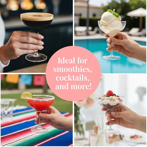 Prestee 24 Clear Plastic Coupe Glasses 4oz - Disposable Plastic Cocktail Cups, Martini Glasses, Margarita Glass, Champagne Glass for Parties, Cinco de Mayo, Taco Party, Weddings Decorations - My Kitchen Products