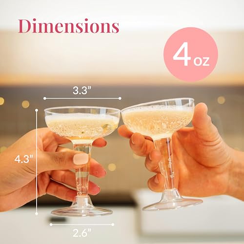 Prestee 24 Clear Plastic Coupe Glasses 4oz - Disposable Plastic Cocktail Cups, Martini Glasses, Margarita Glass, Champagne Glass for Parties, Cinco de Mayo, Taco Party, Weddings Decorations - My Kitchen Products