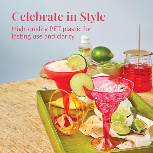 Prestee Multicolor Disposable 48 Plastic Margarita Glasses - 12 oz Hard Cocktail Cups for Cinco de Mayo Fiesta, Taco Party and Mexican Decorations - Fiesta Party Decorations - Large (Pack of 48) - My Kitchen Products