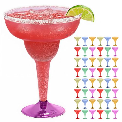 Prestee Multicolor Disposable 48 Plastic Margarita Glasses, 12 oz Hard Cocktail Cups for Cinco de Mayo