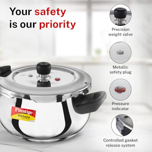 Prestige Deluxe Alpha Svachh Stainless Steel Pressure Cooker with Alpha Base and Deep Lid for Spillage Control, (4.0 L Junior Handi) - My Kitchen Products
