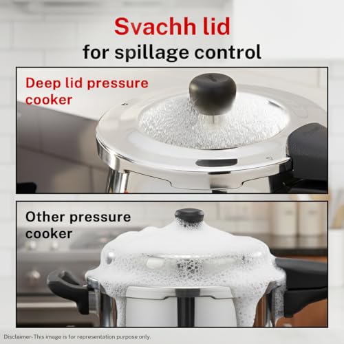 Prestige Deluxe Alpha Svachh Stainless Steel Pressure Cooker with Alpha Base and Deep Lid for Spillage Control, (4.0 L Junior Handi) - My Kitchen Products