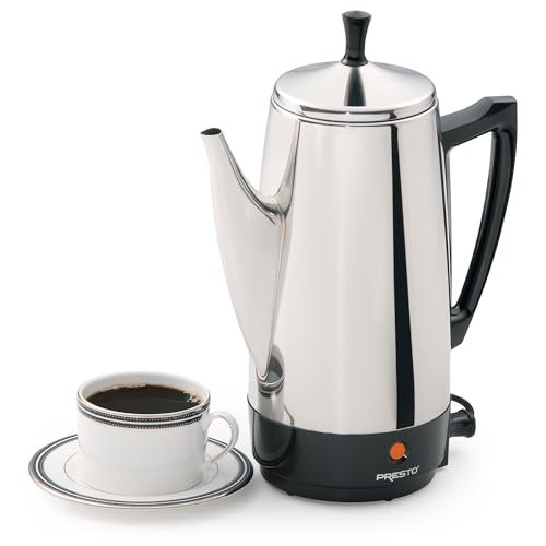 Presto 02811 Stainless Steel Electric Coffee Percolator - 12-Cups, Easy-Pour Spout, Stay-Cool Handle, Make 2-12 Cups - My Kitchen Products