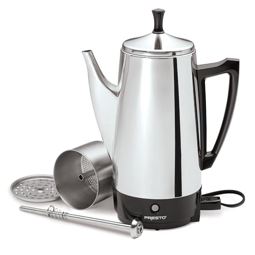 Presto 02811 Stainless Steel Electric Coffee Percolator - 12-Cups, Easy-Pour Spout, Stay-Cool Handle, Make 2-12 Cups - My Kitchen Products