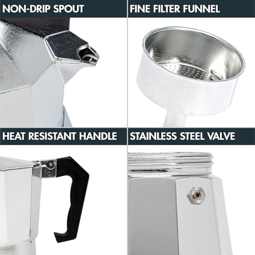 Primula Classic Stovetop Espresso and Coffee Maker, Moka Pot for Italian and Cuban Café Brewing, Greca Coffee Maker, Cafeteras, 6 Espresso Cups, Silver - My Kitchen Products