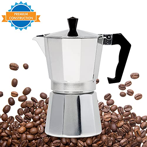 Primula Classic Stovetop Espresso and Coffee Maker, Moka Pot for Italian and Cuban Café Brewing, Greca Coffee Maker, Cafeteras, 6 Espresso Cups, Silver - My Kitchen Products