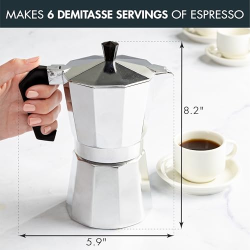 Primula Classic Stovetop Espresso and Coffee Maker, Moka Pot for Italian and Cuban Café Brewing, Greca Coffee Maker, Cafeteras, 6 Espresso Cups, Silver - My Kitchen Products