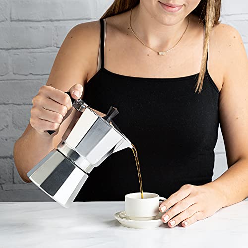 Primula Classic Stovetop Espresso and Coffee Maker, Moka Pot for Italian and Cuban Café Brewing, Greca Coffee Maker, Cafeteras, 6 Espresso Cups, Silver - My Kitchen Products