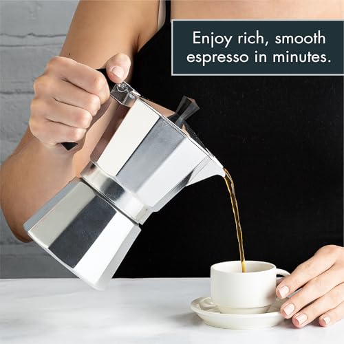 Primula Classic Stovetop Espresso and Coffee Maker, Moka Pot for Italian and Cuban Café Brewing, Greca Coffee Maker, Cafeteras, 6 Espresso Cups, Silver - My Kitchen Products
