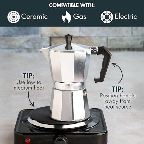 Primula Classic Stovetop Espresso and Coffee Maker, Moka Pot for Italian and Cuban Café Brewing, Greca Coffee Maker, Cafeteras, 6 Espresso Cups, Silver - My Kitchen Products