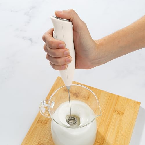 Primula Handheld Electric Milk Frother, Powerful Motored Whisk, Portable Battery-Powered Mini Drink Mixer for Latte, Cappuccino, Matcha & More, Cream - My Kitchen Products
