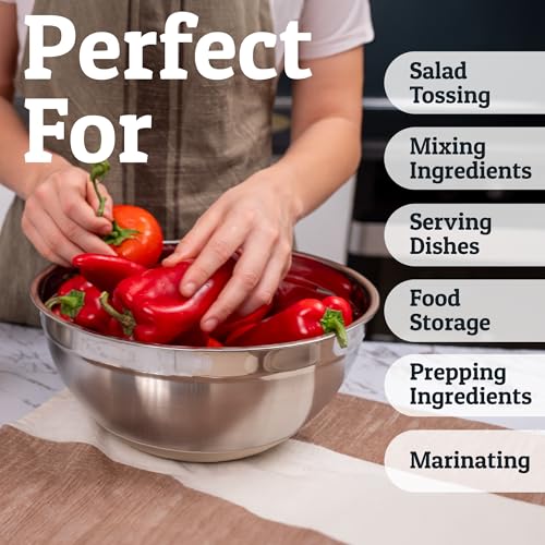Priority Chef 6Pc Large Mixing Bowls With Lids Set with Non-Slip Bases, Stainless Steel Mixing Bowl Set, 6 Airtight Lids and 3 Graters, Khaki - My Kitchen Products