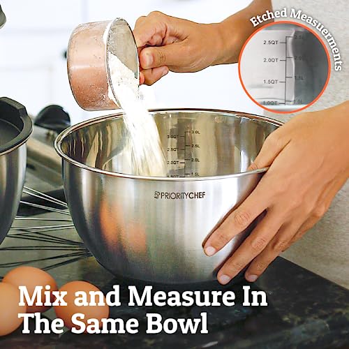 Priority Chef Premium Mixing Bowls With Lids Set, Airtight Lids, Thicker Stainless Steel, Non-Slip Base, 5 Nesting Steel Bowls for Kitchen, Large Prep Metal Bowl Set 1.5/2/3/4/5 Qt, Black - My Kitchen Products
