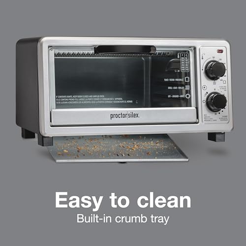 Proctor Silex 4 Slice Countertop Toaster Oven, Multi-Function with Bake, Toast and Broiler, 1100 Watts, 30 min timer and auto-shutoff, Includes Backing Pan and Rack, Black and Silver (31260) - My Kitchen Products