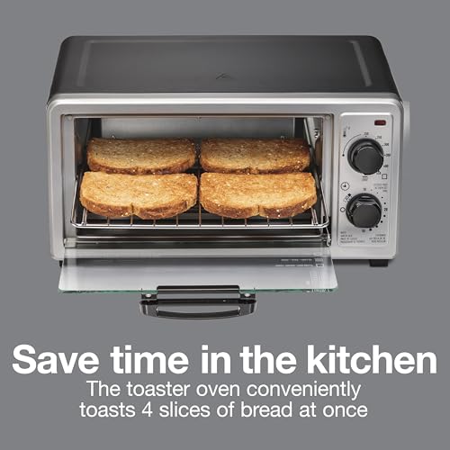 Proctor Silex 4 Slice Countertop Toaster Oven, Multi-Function with Bake, Toast and Broiler, 1100 Watts, 30 min timer and auto-shutoff, Includes Backing Pan and Rack, Black and Silver (31260) - My Kitchen Products