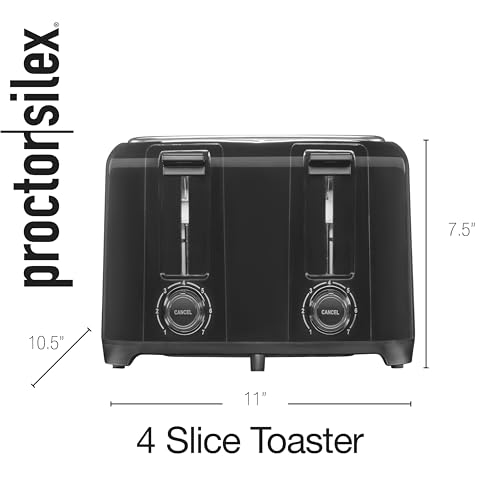 Proctor Silex 4 Slice Toaster with Extra Wide Slots for Bagels, Cool-Touch Walls, Shade Selector With 7 Browning Levels, Toast Boost, Auto Shut-off and Cancel Button, Black (24215PS) - My Kitchen Products