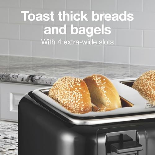 Proctor Silex 4 Slice Toaster with Extra Wide Slots for Bagels, Cool-Touch Walls, Shade Selector With 7 Browning Levels, Toast Boost, Auto Shut-off and Cancel Button, Black (24215PS) - My Kitchen Products